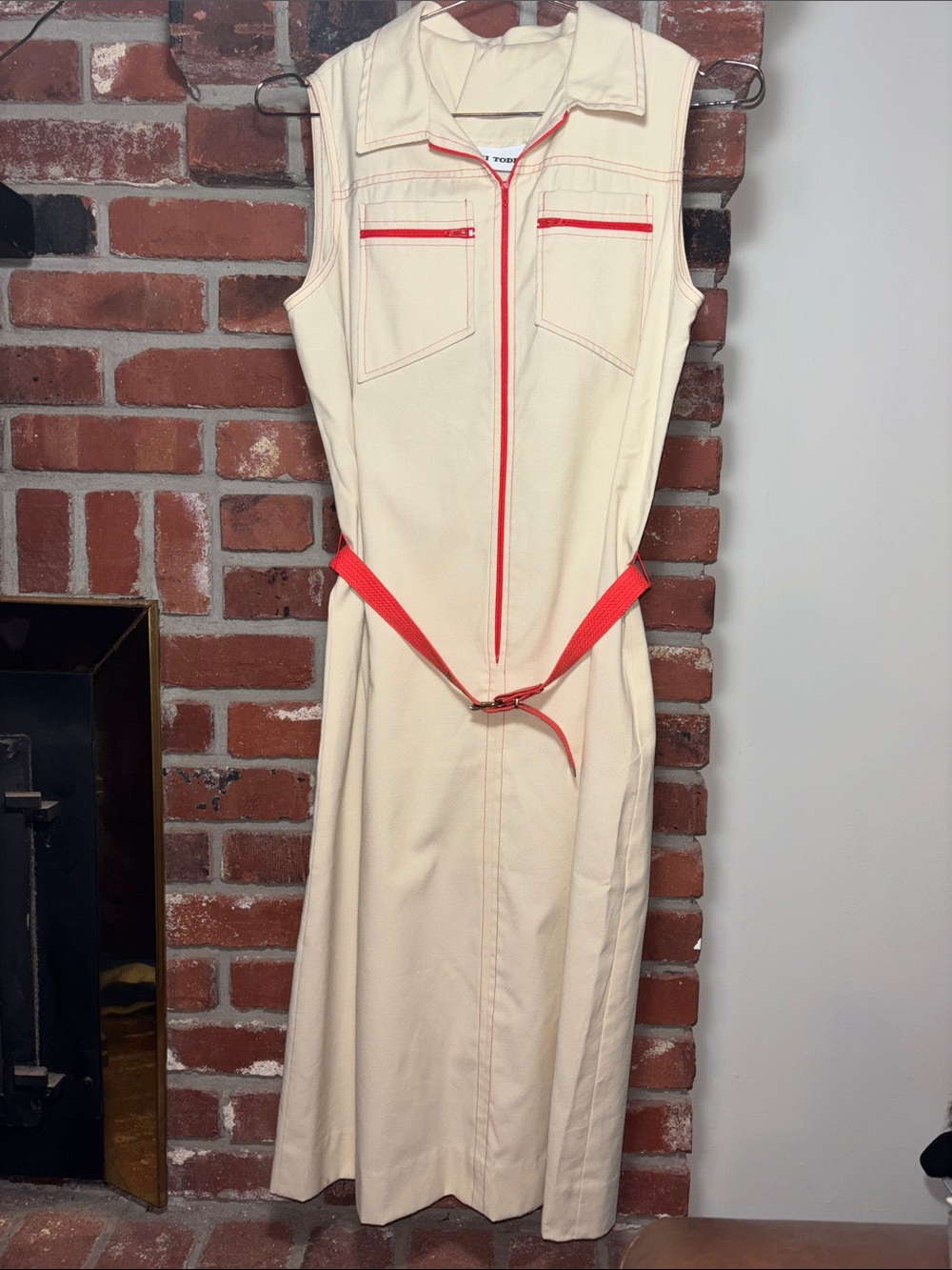 True Vintage Toni Todd 70’s Sleeveless Cream Zip-Front Dress w/ Original Belt 8 - Picture 3 of 9